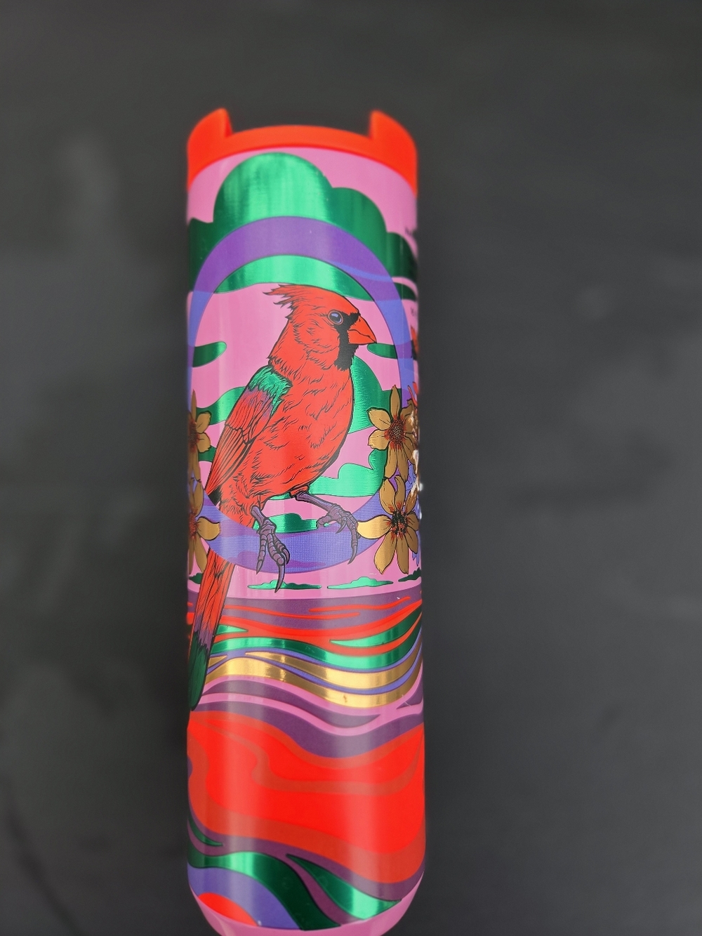 Starbucks Red Cardinal-Print Travel Tumbler with Multicolor Accents